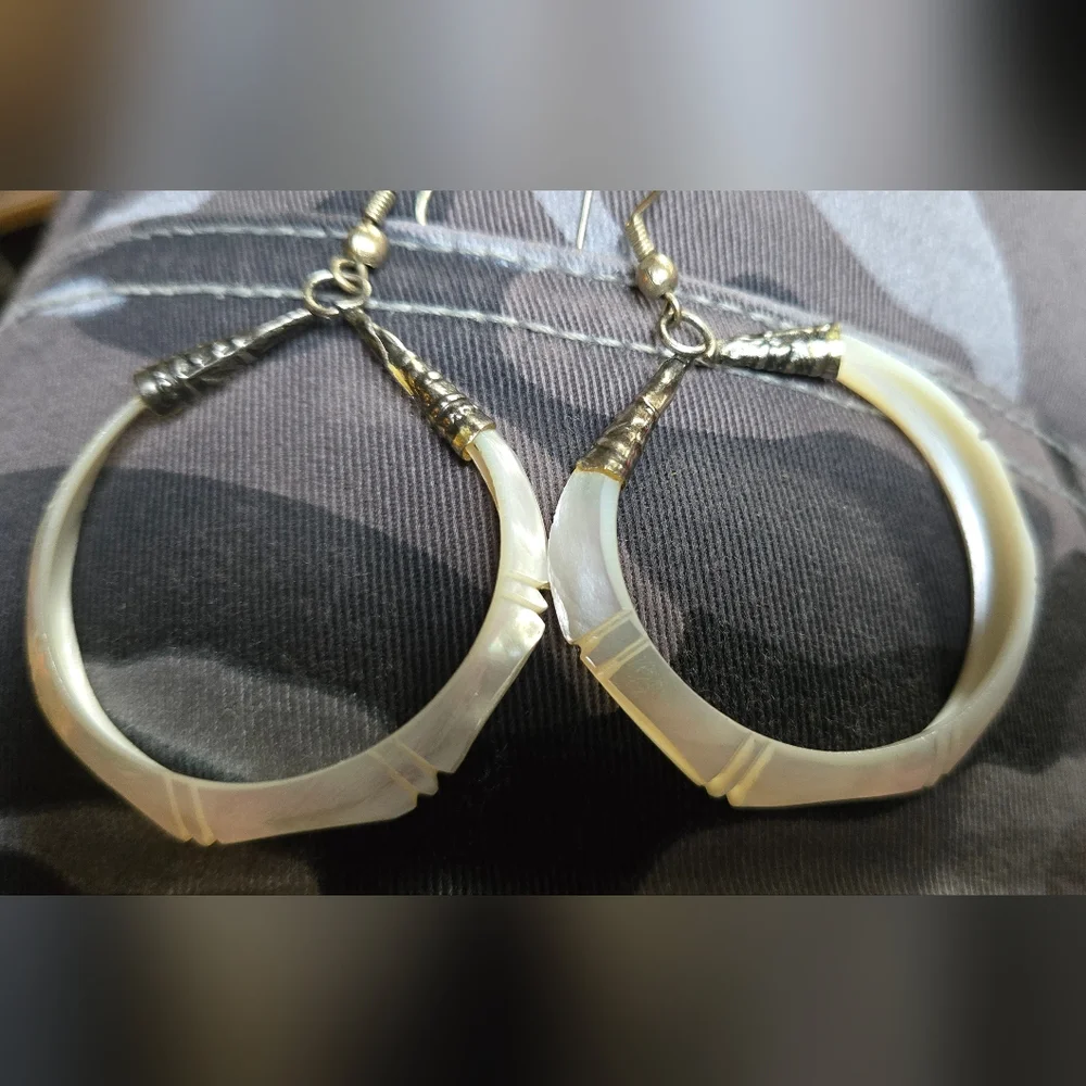 Abalone fresh shell & sterling Hoop Earrings - Picture 5 of 6